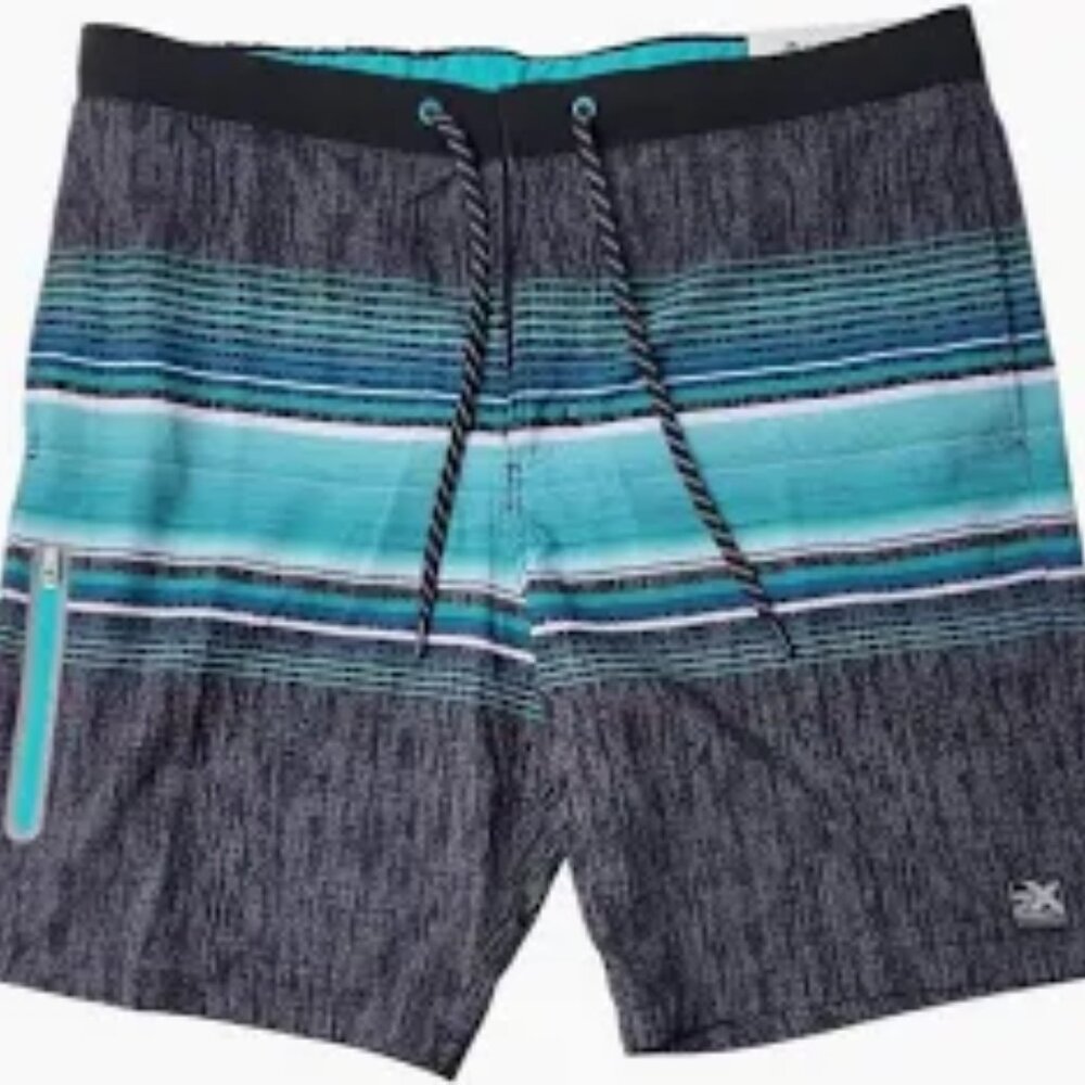 ZeroXposur Flex Performance Stretch Swim Aqua, Grey & Blue striped Trunks XL NWT - Picture 3 of 11